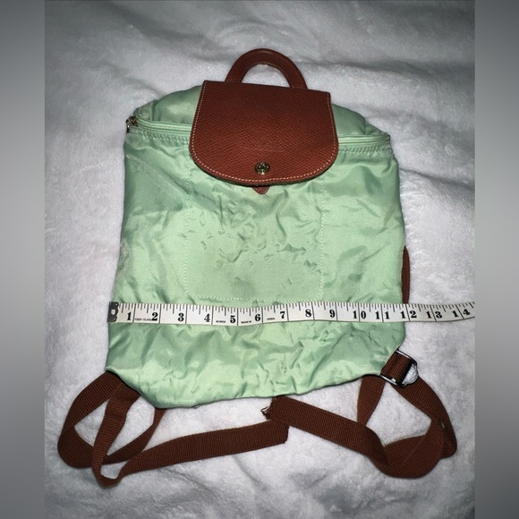 Longchamp Le Pliage Original Foldable Backpack Pretty Green with Brown Leather - Picture 5 of 16